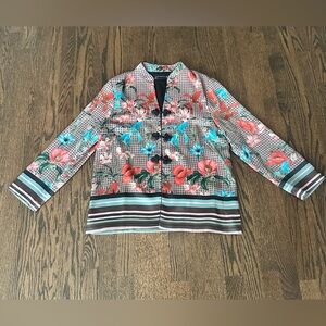 Zara Floral Mandarin-Collar Jacket Vibrant Floral Colors - oriental style coat